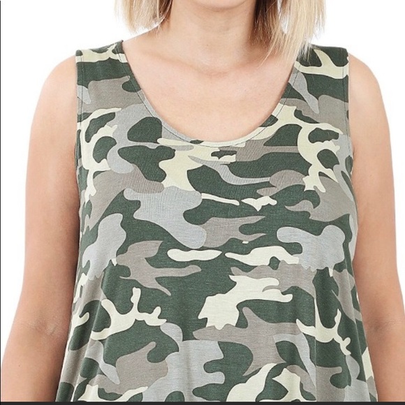 NWT- Zenana Soft Green Camouflage Tank - Picture 3 of 4